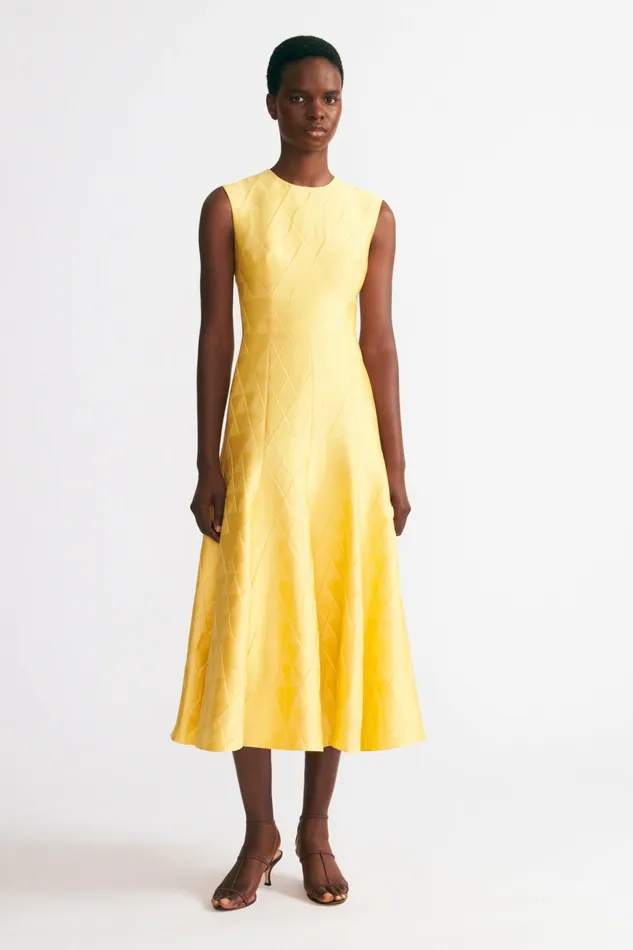 Emilia Wickstead Dellah Dress In Lemon Embossed Cloque Women Dresses