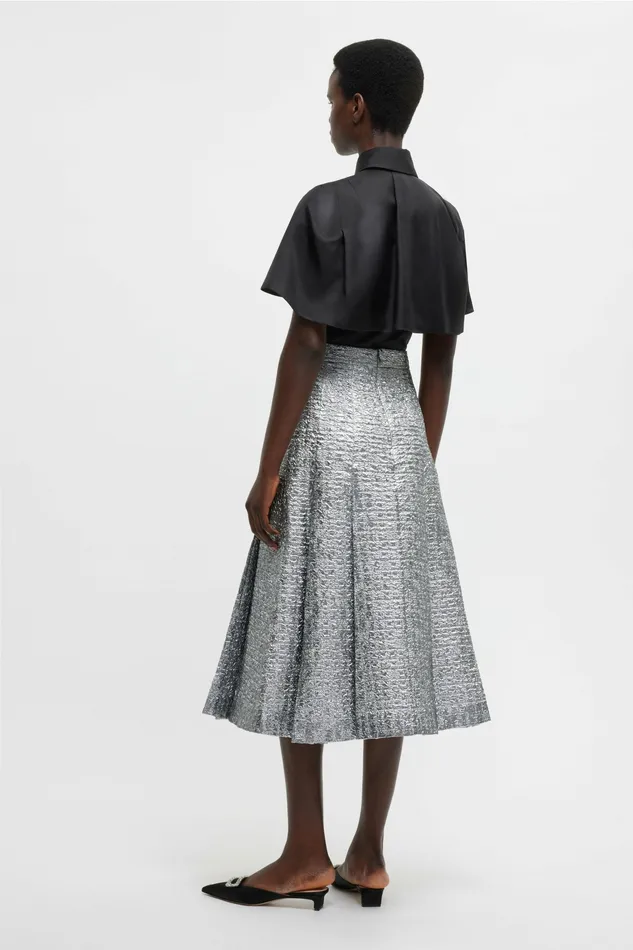 Emilia Wickstead Kensie Skirt In Silver Metallic Seersucker Women Skirts