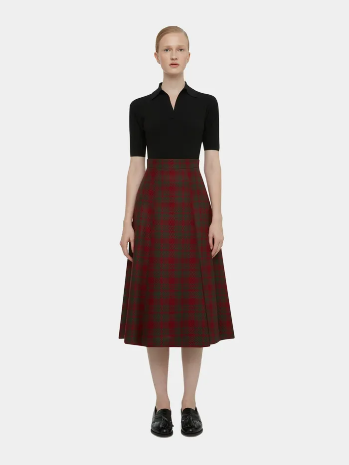 Emilia Wickstead Skirts Women Kensie Skirt In Burgundy and Green Check Merino Shetland