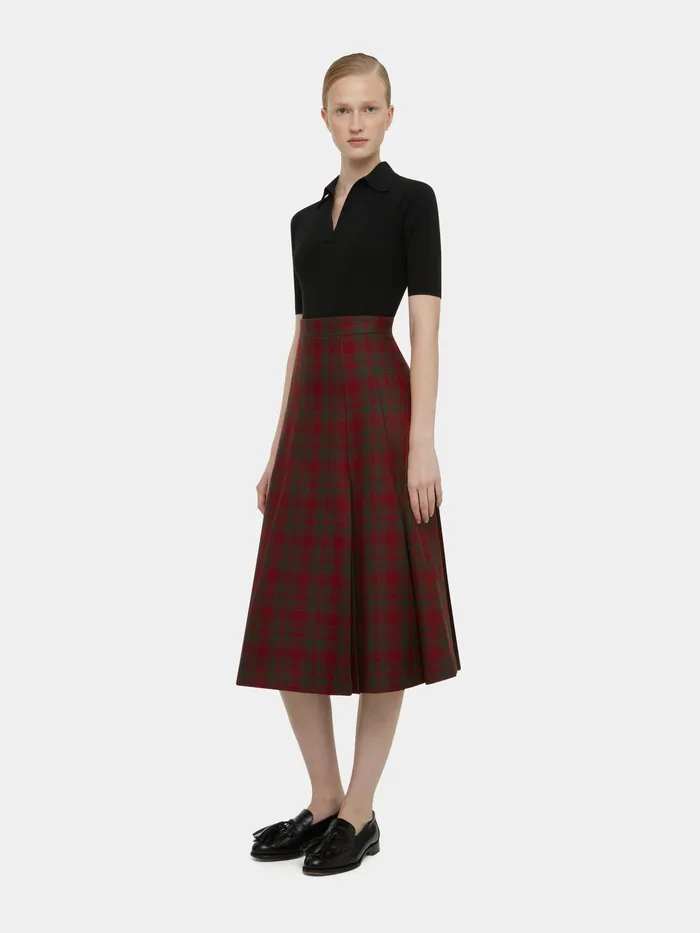 Emilia Wickstead Skirts Women Kensie Skirt In Burgundy and Green Check Merino Shetland Emilia Wickstead Skirts Women Kensie Skirt In Burgundy and Green Check Merino Shetland