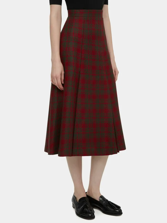 Emilia Wickstead Skirts Women Kensie Skirt In Burgundy and Green Check Merino Shetland Emilia Wickstead Skirts Women Kensie Skirt In Burgundy and Green Check Merino Shetland