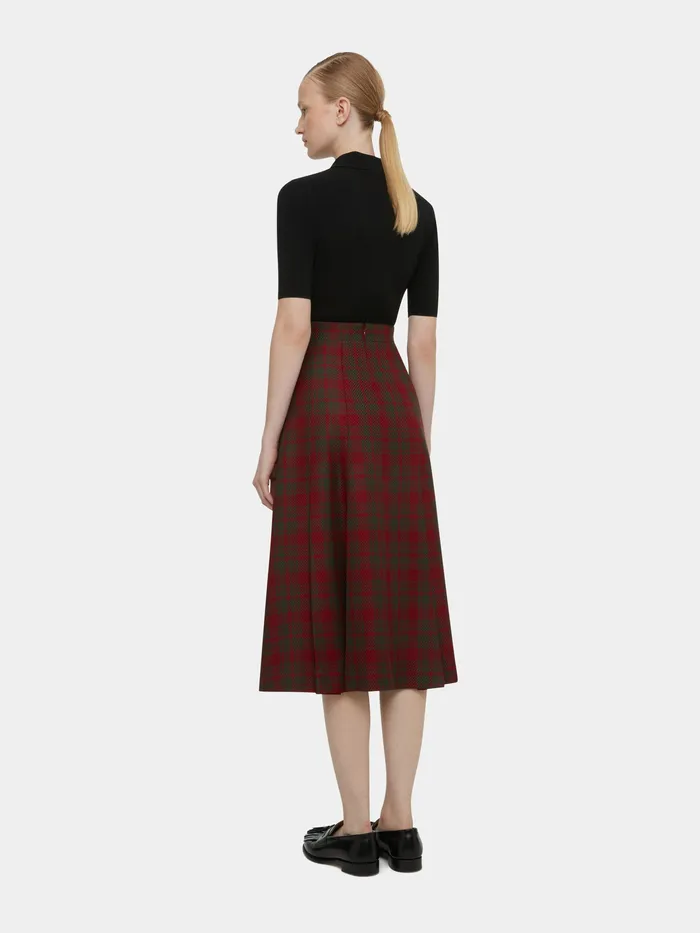 Emilia Wickstead Skirts Women Kensie Skirt In Burgundy and Green Check Merino Shetland Emilia Wickstead Skirts Women Kensie Skirt In Burgundy and Green Check Merino Shetland