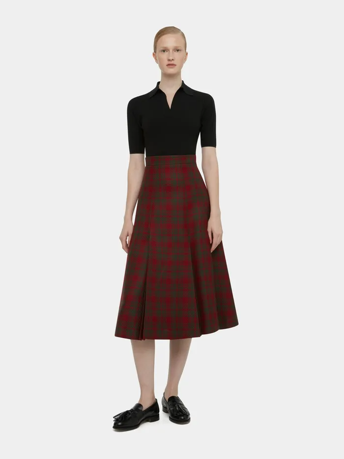 Emilia Wickstead Skirts Women Kensie Skirt In Burgundy and Green Check Merino Shetland Emilia Wickstead Skirts Women Kensie Skirt In Burgundy and Green Check Merino Shetland