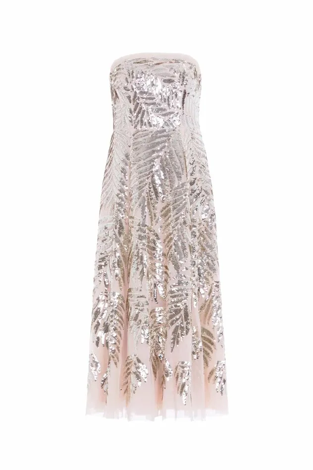 Feather Sequin Strapless Ballerina Dress Beige Women Needle and Thread Dresses