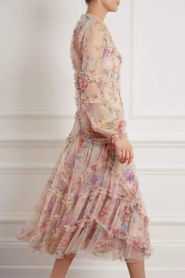 Floral Diamond Ruffle Ballerina Dress Multi Women Needle and Thread Dresses