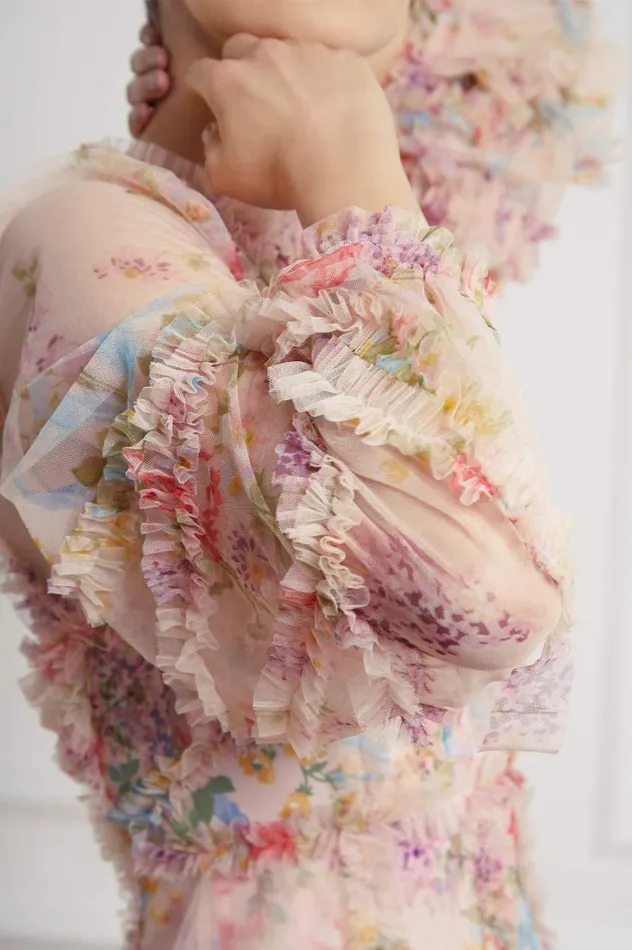 Floral Diamond Ruffle Ballerina Dress Multi Women Needle and Thread Dresses