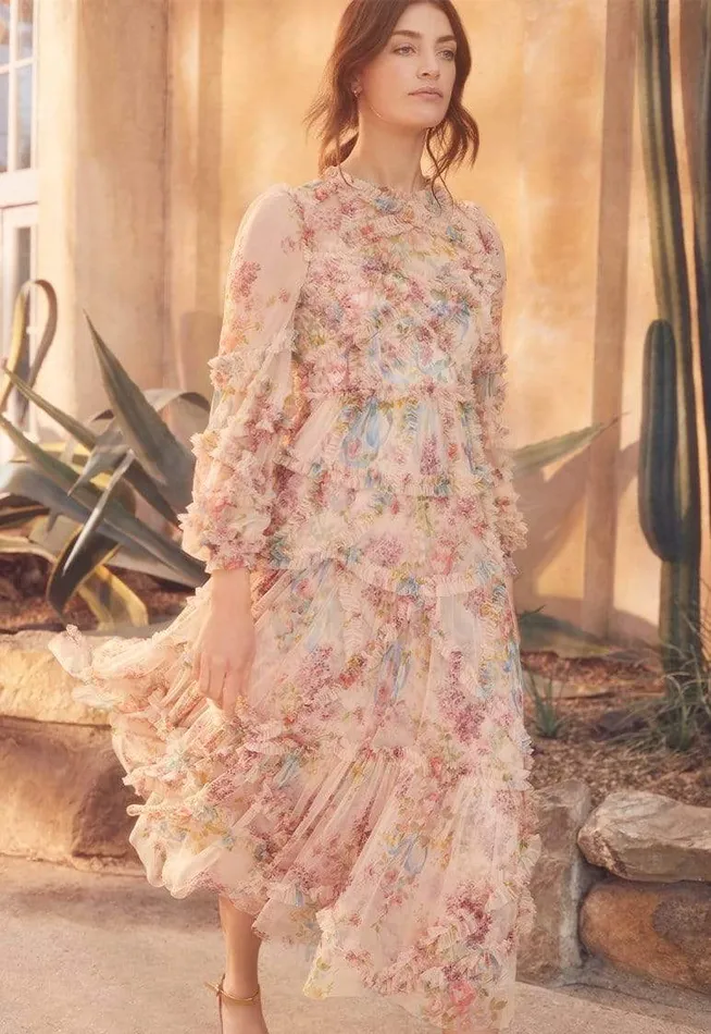 Floral Diamond Ruffle Ballerina Dress Multi Women Needle and Thread Dresses