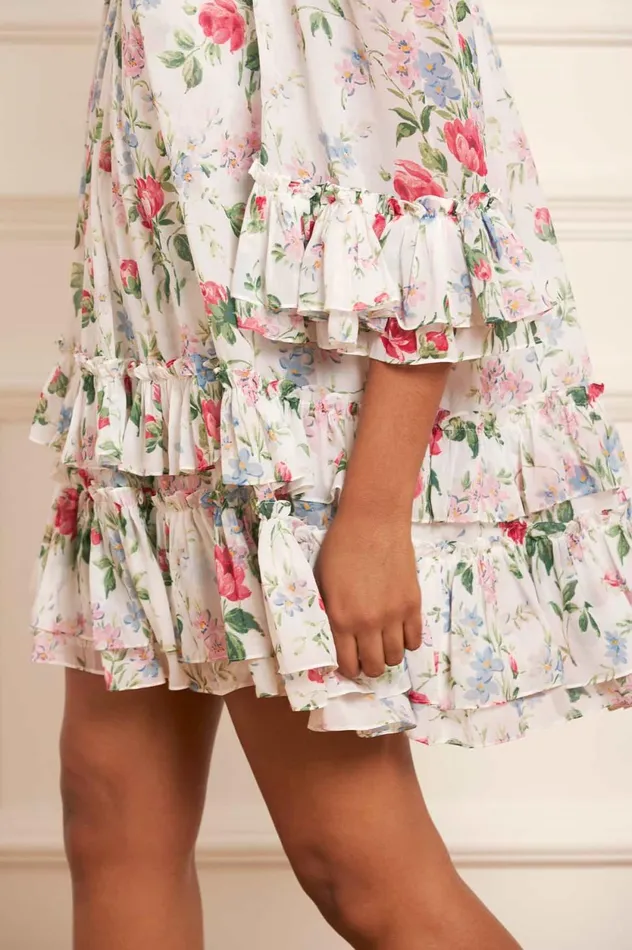 Floral Fantasy Chiffon OffShoulder Micro Mini Dress Multi Women Needle and Thread Dresses