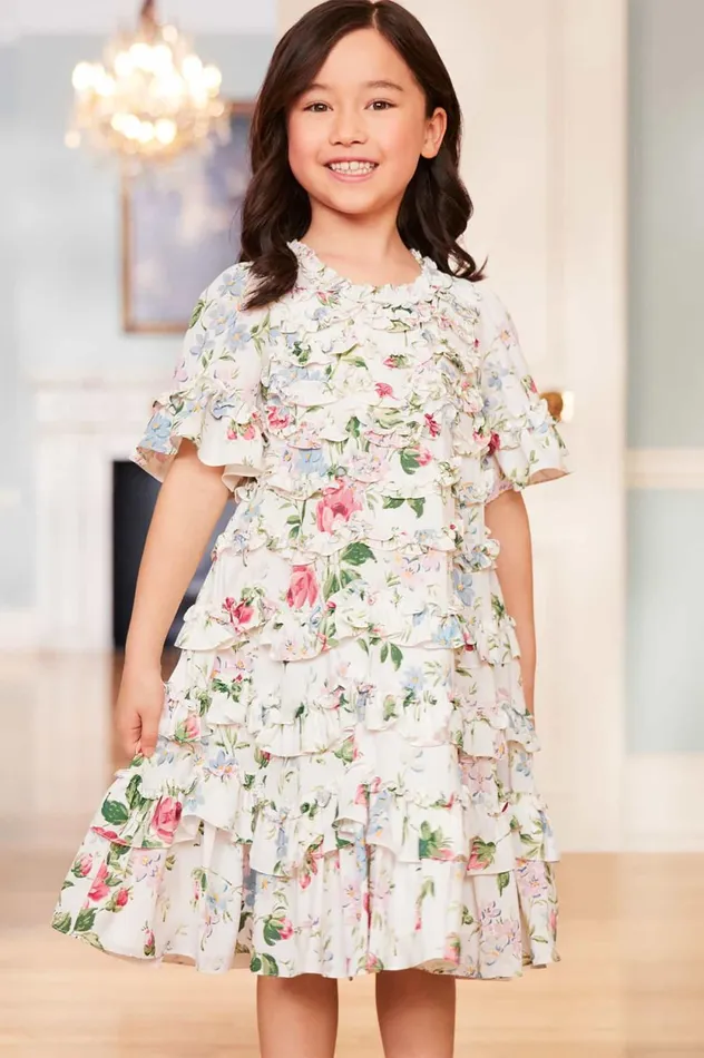 Floral Fantasy Crepe Short Sleeve Kids Dress Multi Kids Needle and Thread Kids Daywear