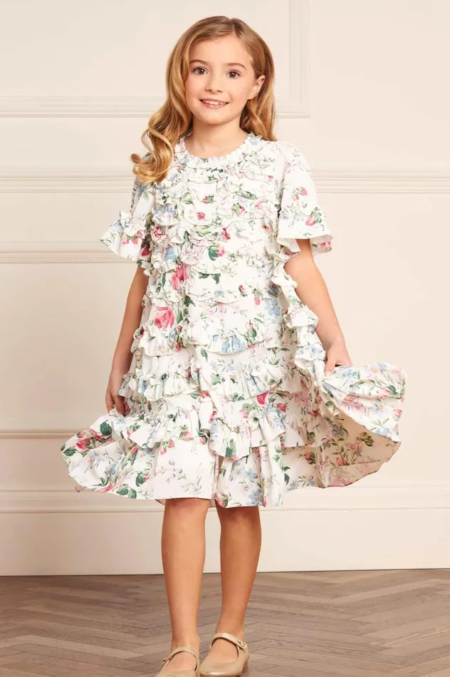 Floral Fantasy Crepe Short Sleeve Kids Dress Multi Kids Needle and Thread Kids Daywear