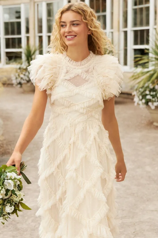 Genevieve Ruffle Gown Champagne Women Needle and Thread Dresses