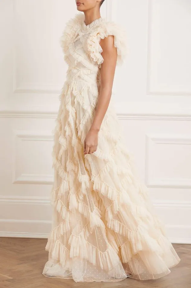 Genevieve Ruffle Gown Champagne Women Needle and Thread Dresses