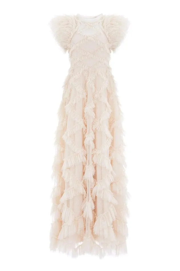 Genevieve Ruffle Gown Champagne Women Needle and Thread Dresses