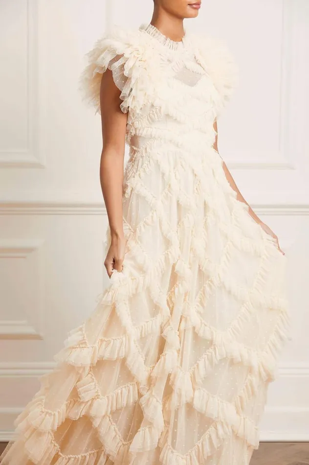 Genevieve Ruffle Gown Champagne Women Needle and Thread Dresses
