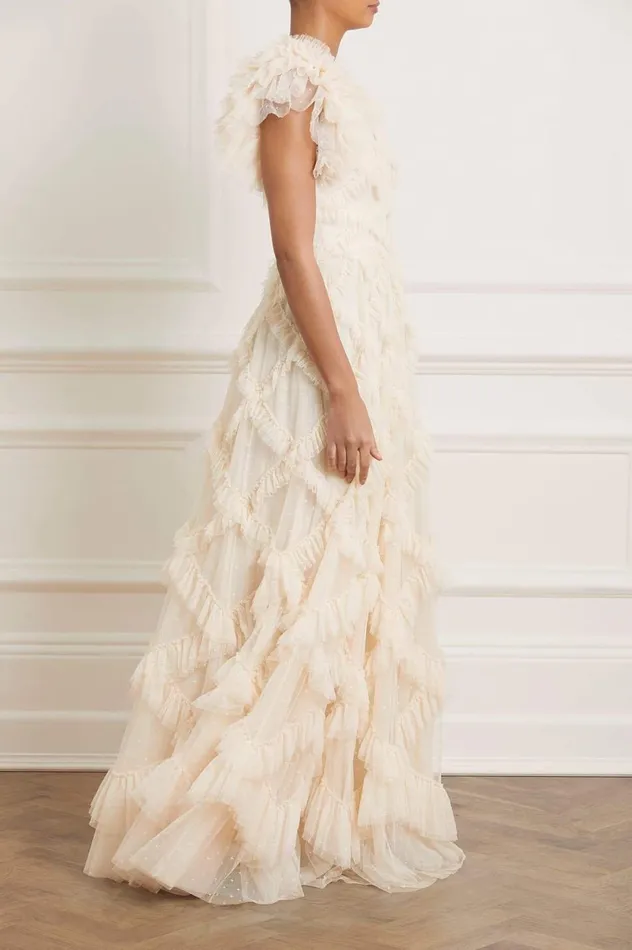 Genevieve Ruffle Gown Champagne Women Needle and Thread Dresses