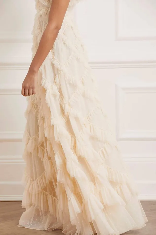 Genevieve Ruffle Gown Champagne Women Needle and Thread Dresses