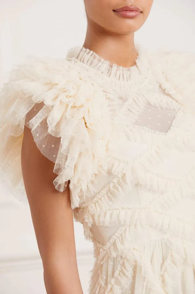 Genevieve Ruffle Gown Champagne Women Needle and Thread Dresses