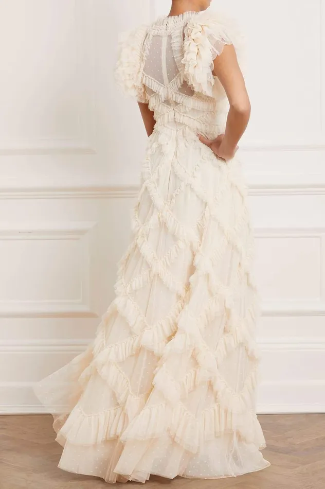 Genevieve Ruffle Gown Champagne Women Needle and Thread Dresses