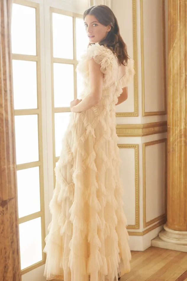 Genevieve Ruffle Gown Champagne Women Needle and Thread Dresses