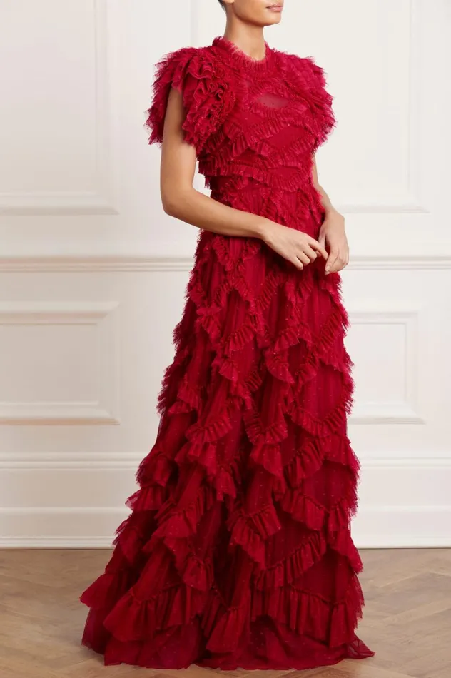Genevieve Ruffle Gown Red Women Needle and Thread Dresses