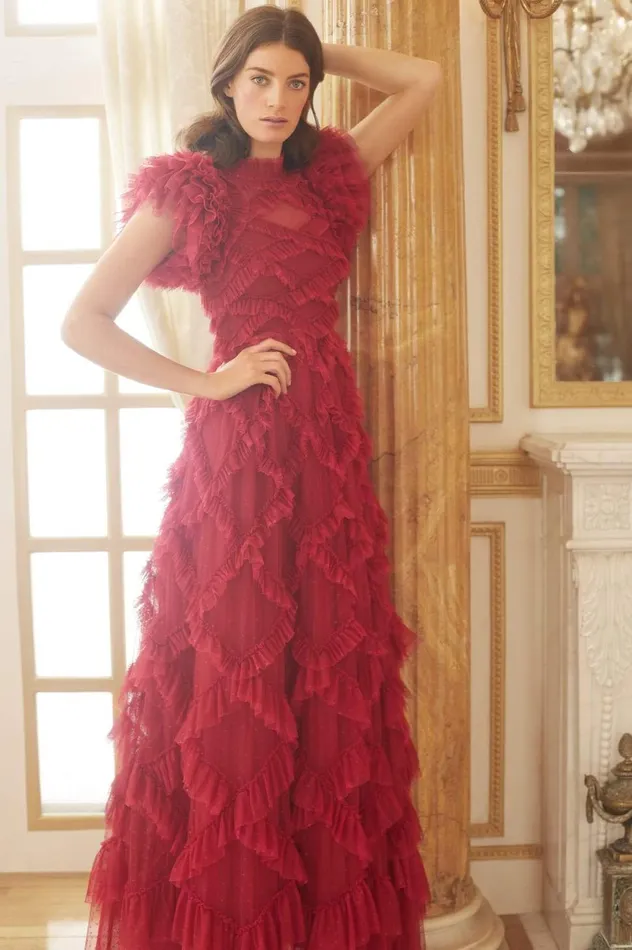 Genevieve Ruffle Gown Red Women Needle and Thread Dresses