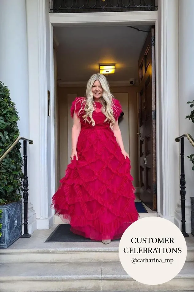 Genevieve Ruffle Gown Red Women Needle and Thread Dresses