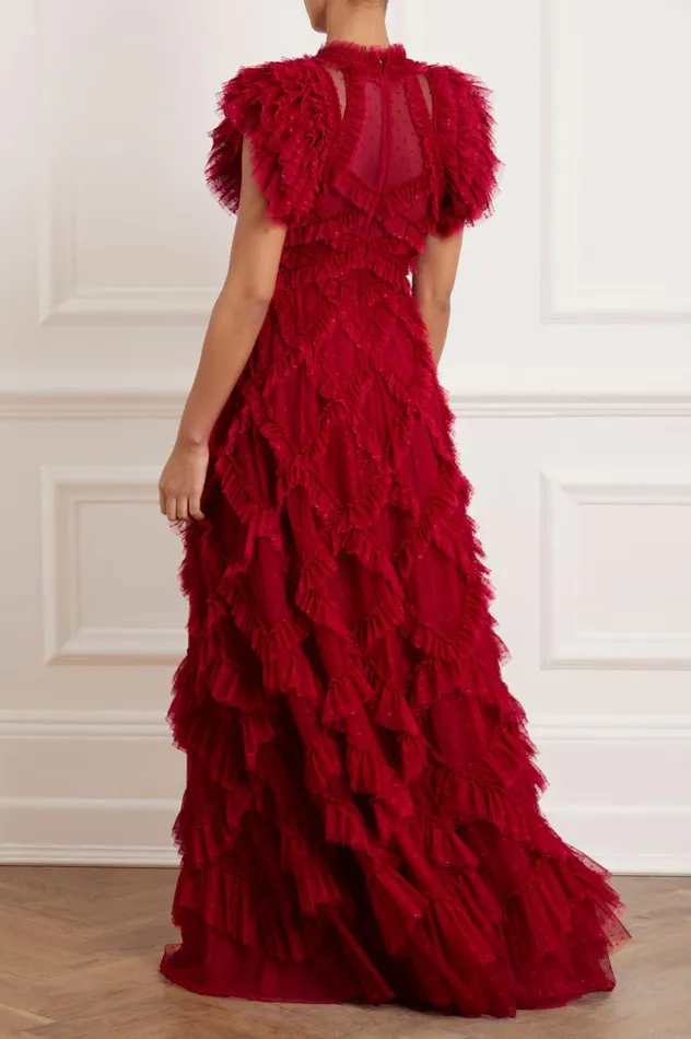 Genevieve Ruffle Gown Red Women Needle and Thread Dresses