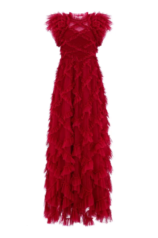 Genevieve Ruffle Gown Red Women Needle and Thread Dresses