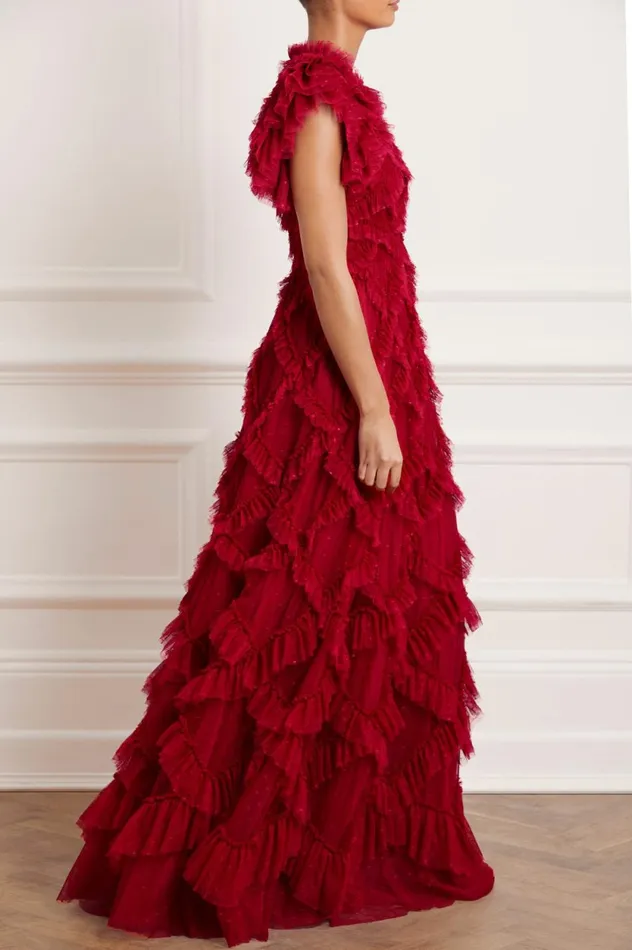 Genevieve Ruffle Gown Red Women Needle and Thread Dresses
