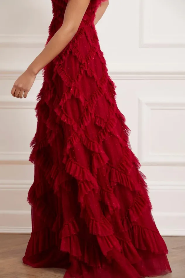 Genevieve Ruffle Gown Red Women Needle and Thread Dresses