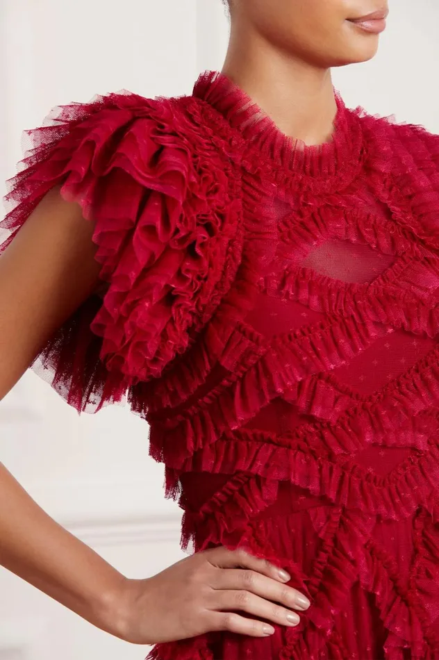 Genevieve Ruffle Gown Red Women Needle and Thread Dresses