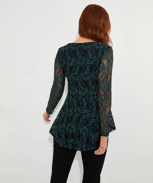 Georgie Lace Zip Top Teal Tops Tunics and Blouses Joebrowns Apparel