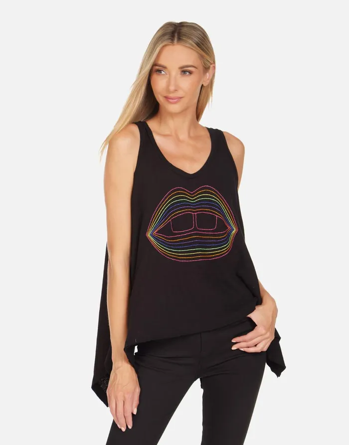 Gladys Rainbow Lip Outline Black Women039s Lauren Moshi Tanks