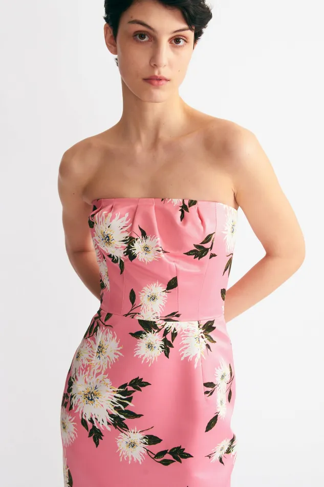 Gowns Emine Gown Pink Dahlia Floral Print Taffeta Faille 8211 Emilia Wickstead Women