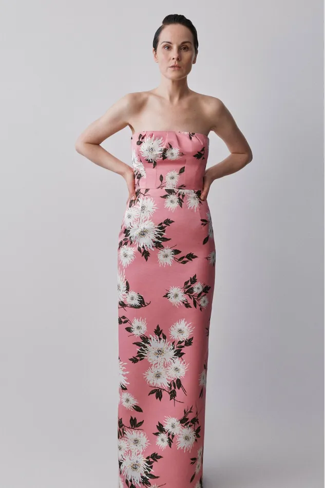 Gowns Emine Gown Pink Dahlia Floral Print Taffeta Faille 8211 Emilia Wickstead Women