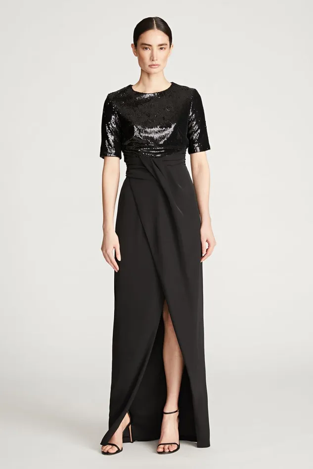 Gowns Women Halston Keagan Gown In Sequin and Crepe Black
