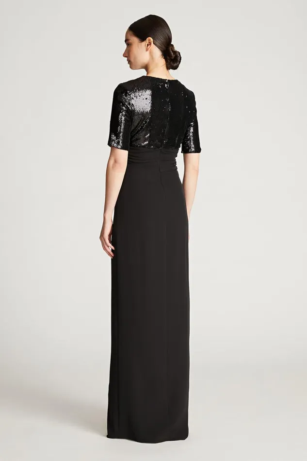 Gowns Women Halston Keagan Gown In Sequin and Crepe Black