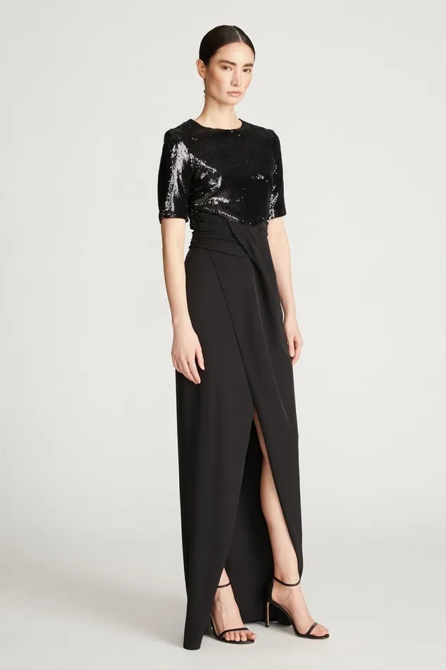 Gowns Women Halston Keagan Gown In Sequin and Crepe Black