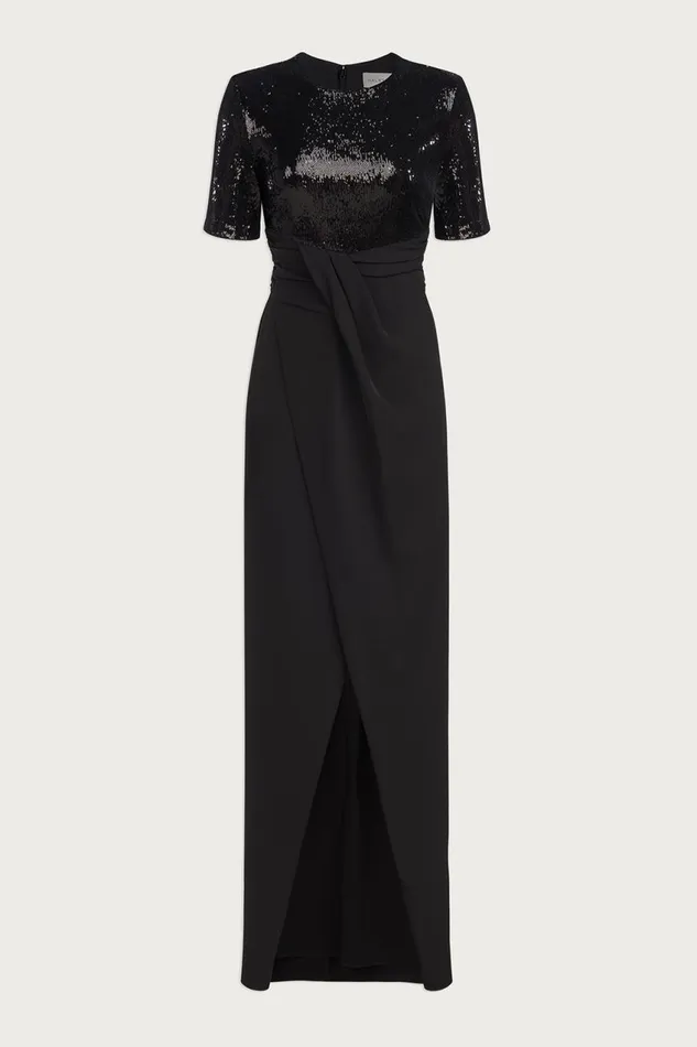 Gowns Women Halston Keagan Gown In Sequin and Crepe Black