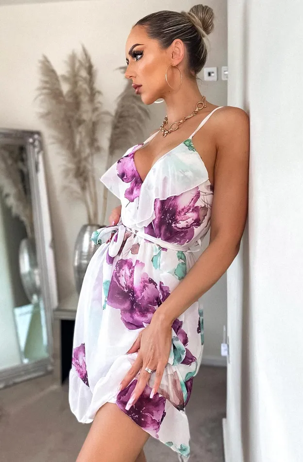 Guna Floral Frill Chiffon Wrap Dress Women Missfiga Wrap Dresses