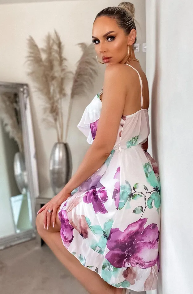 Guna Floral Frill Chiffon Wrap Dress Women Missfiga Wrap Dresses