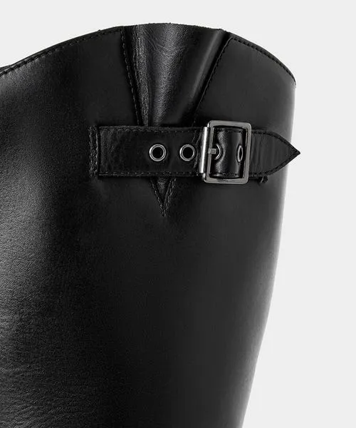 Harper Tall Black Leather Biker Boots Black Shoes Sandals and Boots Joebrowns Apparel