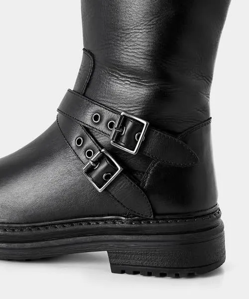 Harper Tall Black Leather Biker Boots Black Shoes Sandals and Boots Joebrowns Apparel