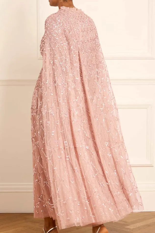 Heart Lattice Ankle Gown Pink Women Needle and Thread Dresses