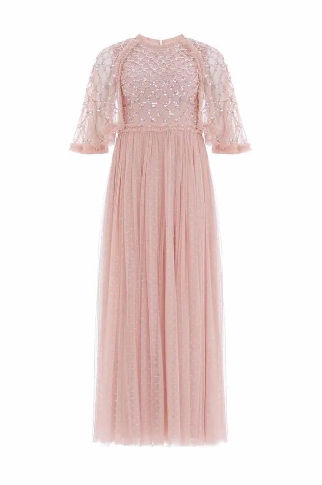 Heart Lattice Bodice Cape Ankle Gown Pink Women Needle and Thread Dresses