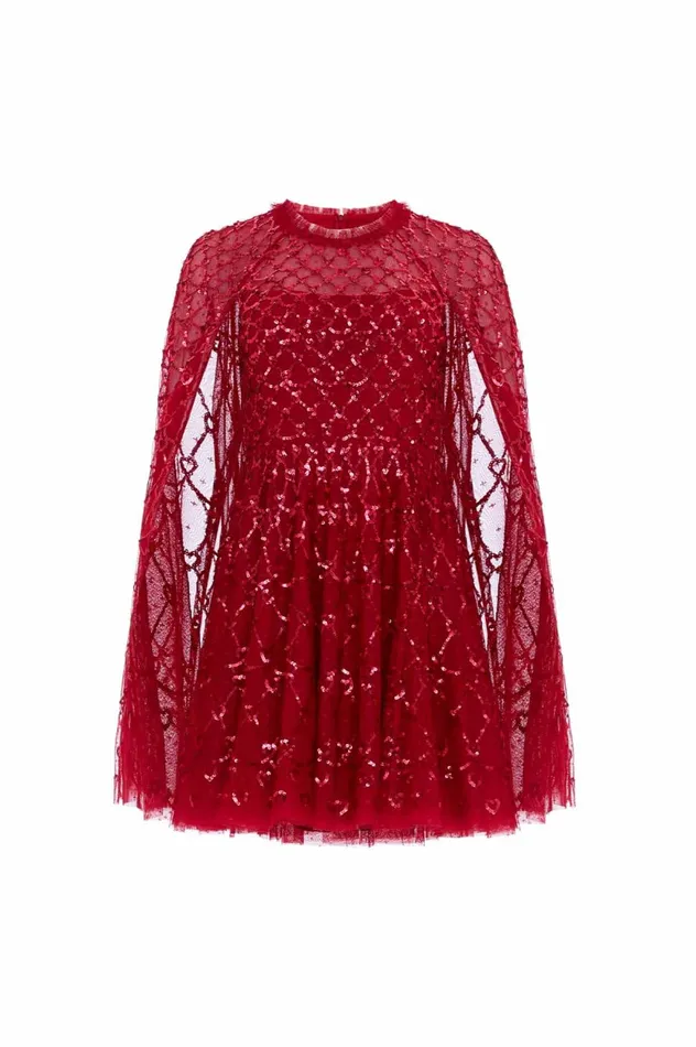 Heart Lattice Micro Mini Dress Red Women Needle and Thread Dresses