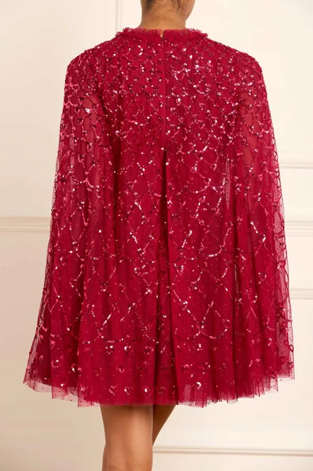 Heart Lattice Micro Mini Dress Red Women Needle and Thread Dresses