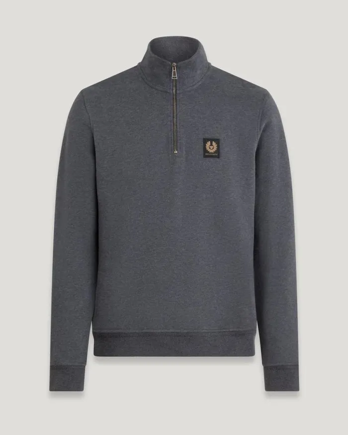 Hoodies and Sweatshirts Men Belstaff Belstaff Quarter Zip Sweatshirt Charcoal Heather