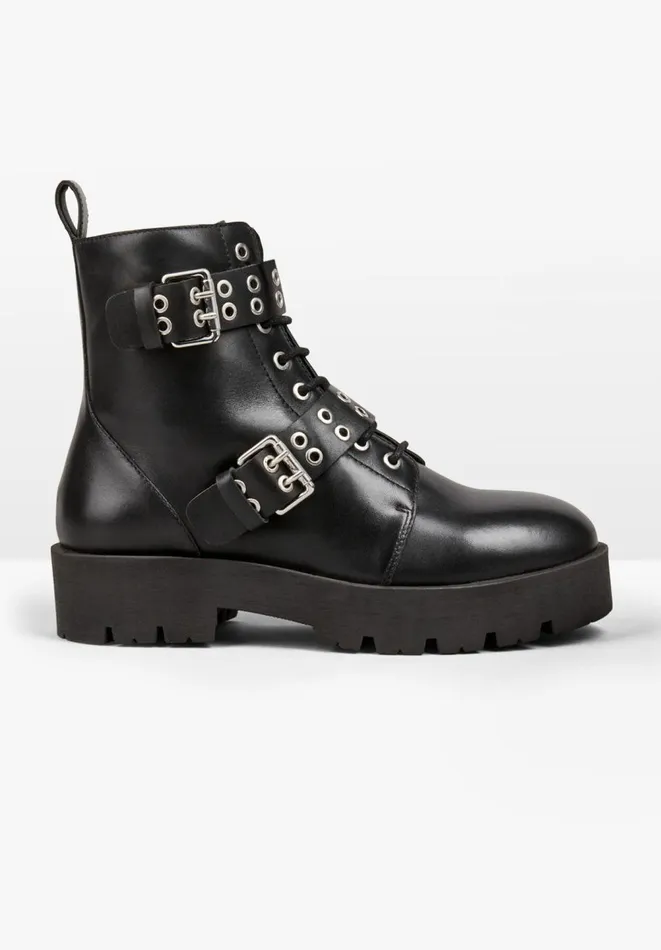 Hush Boots Women Ripley Leather Buckled Boots Black