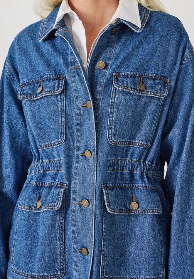 Hush Jackets and Coats Women Nora Relaxed Denim Utility Jacket Mid Authentic Wash